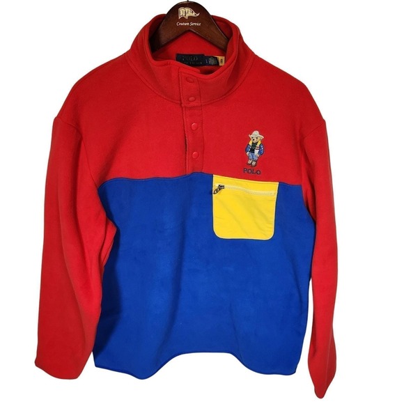 Polo Ralph Lauren Polo Bear Color Blocked Fleece Pullover 90s Style M NWOT